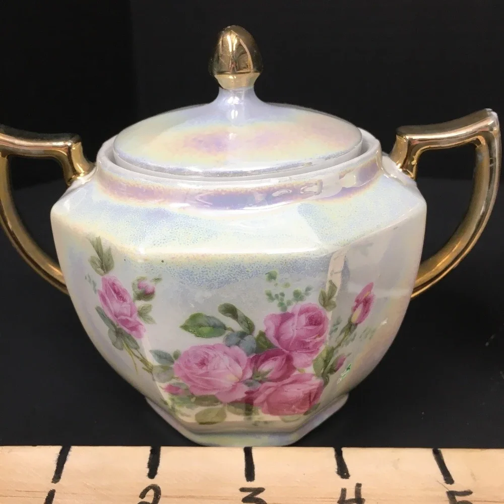 Vintage Eleanor Bavaria Hand Painted Lustreware Sugar‎ & Creamer Set